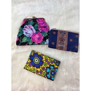 Set of 3 Women's Cosmetic Bags Clutches Pouches Floral Print Geometric Blue